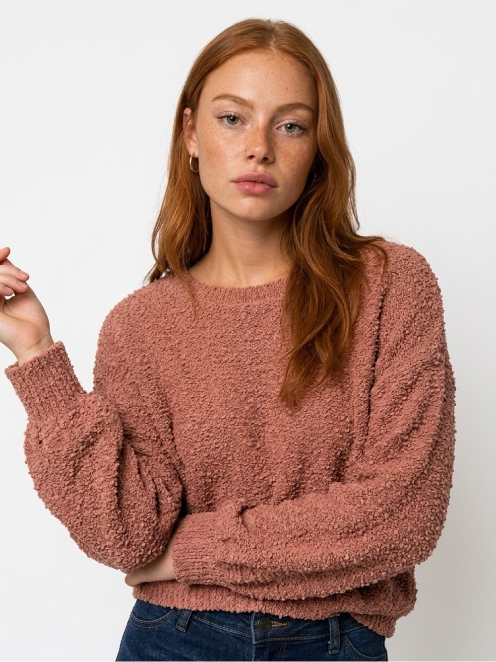 Altar'd State Textured Knit Boucle Pullover Sweater Dusty Rose Mauve Size M/L